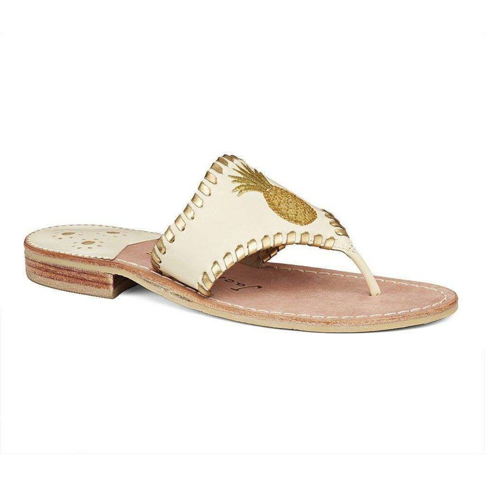 Jack Rogers Pineapple Sandals in Bone and Gold
